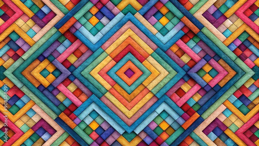Poster abstract geometric tapestry: a symphony of interlocking squares ai generated