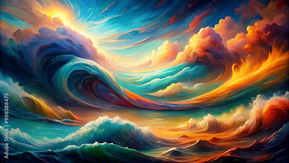 Poster abstract waves of emotion: a study in color and form ai generated