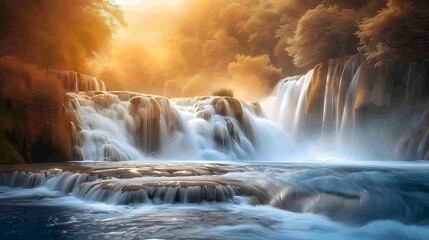 Amazing Skradinski Buk waterfall in Krka national park Dalmatia Croatia : Generative AI