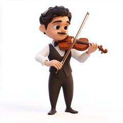 3D Illustration of a Man in Formal Attire Playing Violin, Expressive Cartoon Style Character