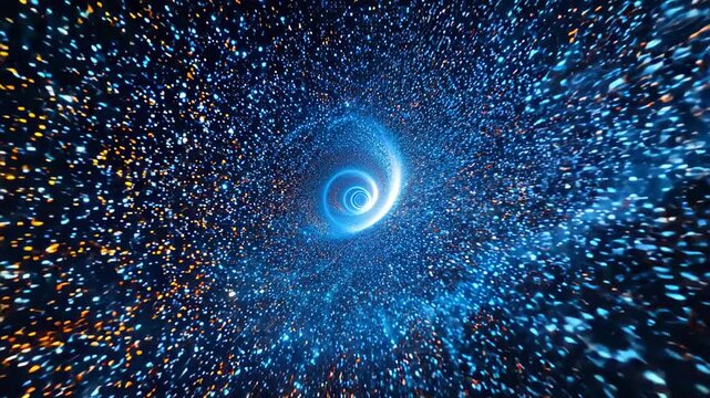 A cosmic spiral in deep blue with sparkling stars, depicting a journey through outer space