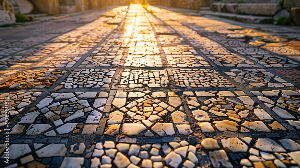 Poster ancient mosaic floor regular pattern from laodicea church with geometric design denizli turkey turki