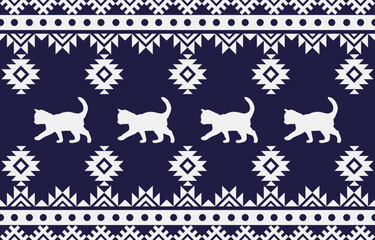 Cat pattern. Seamless. White stripes, colorful background. Ethnicity. Floral patterns, printed fabrics, pants, Lanna.