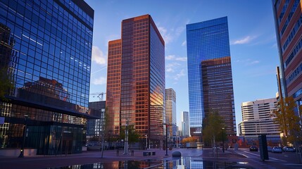 Fototapeta premium Highrise Office Buildings in the Denver Tech Center Business District Colorado : Generative AI