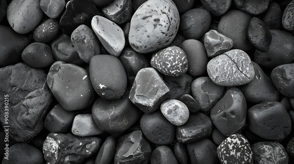 Poster small stone texture for background gravel texture surface of small pebble stone black and white : ge