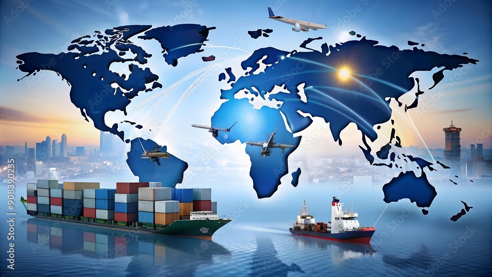 Poster global supply chain: a complex puzzle of interlocking pieces ai generated