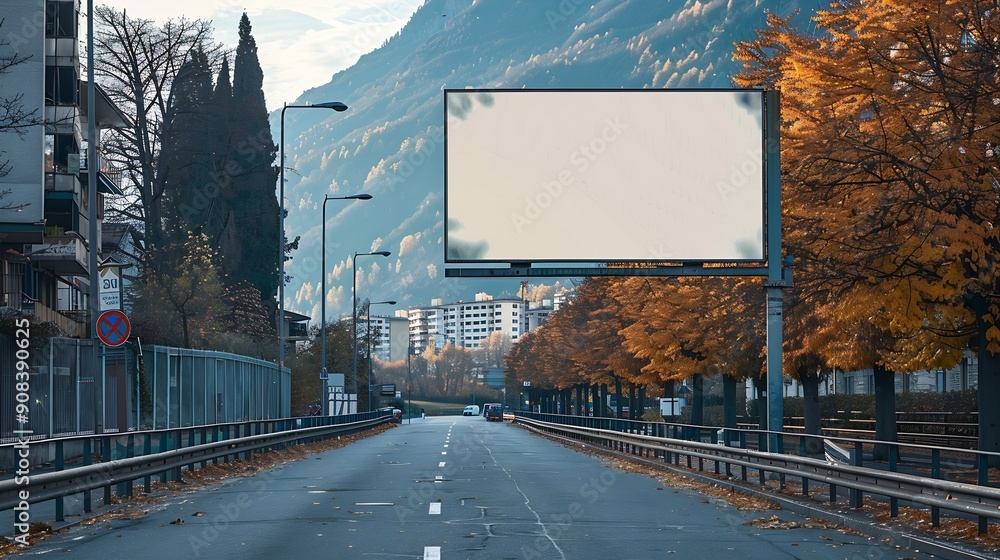 Poster blank billboard on the side of the road in lugano : generative ai