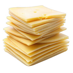 A stack of thin cheese slices isolated on transparent background