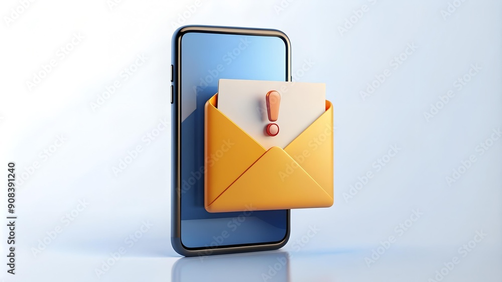 Aufkleber 3d phone with open letter in envelope and exclamation mark: lost in translation generative ai