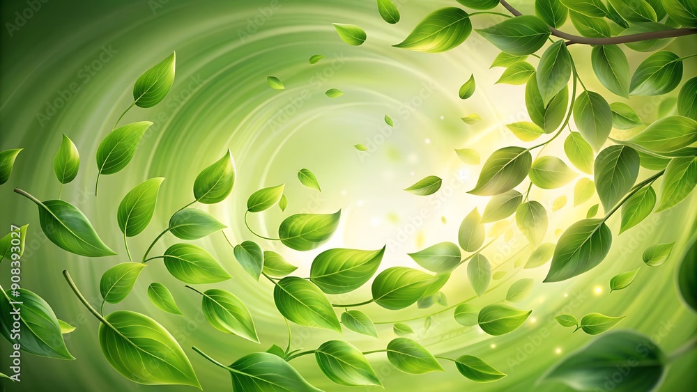 Poster whirlwind of emerald: abstract green leaves in motion generative ai