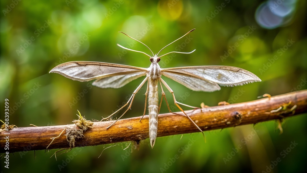 Poster silent symphony: a plume moth in a forest setting generative ai