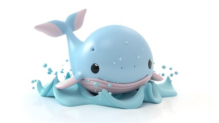 Naklejka premium Adorable Splashing Clay Whale Pastel 3D Icon on White Background