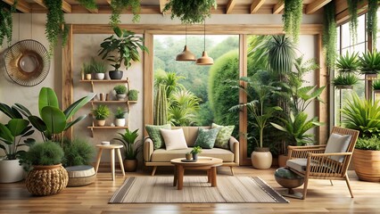 The Power of Plants: Wooden Frame in a Boho Greenery Haven  Generative AI
