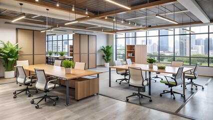 The Art of Flexibility: An Office Space with Adaptable Furniture and Collaborative Zones  AI generated