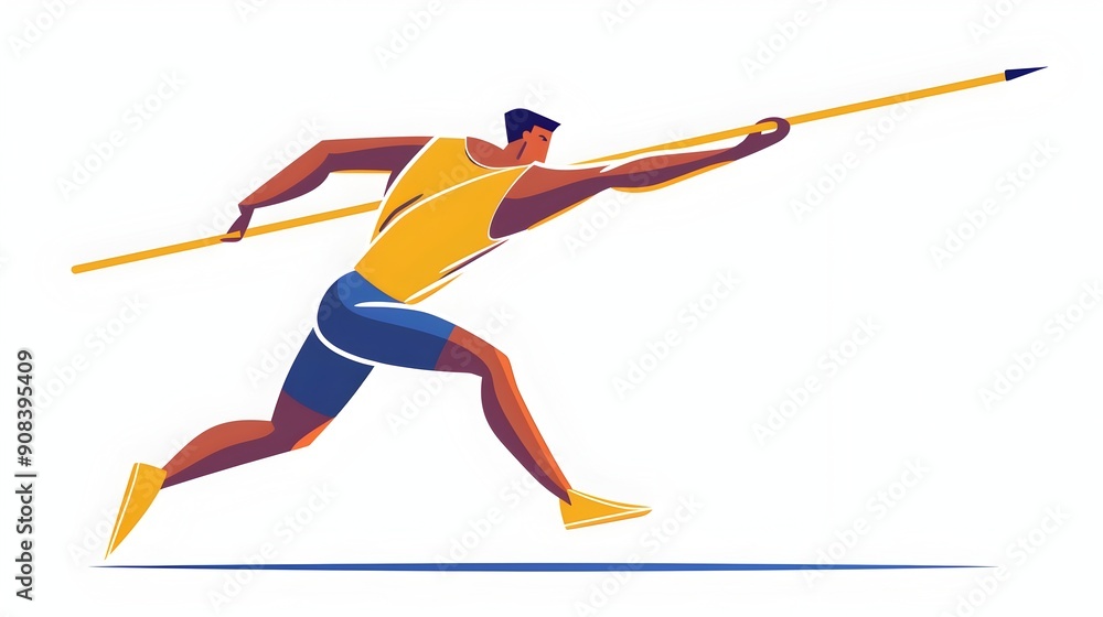 Poster minimalist of javelin thrower in action on white background