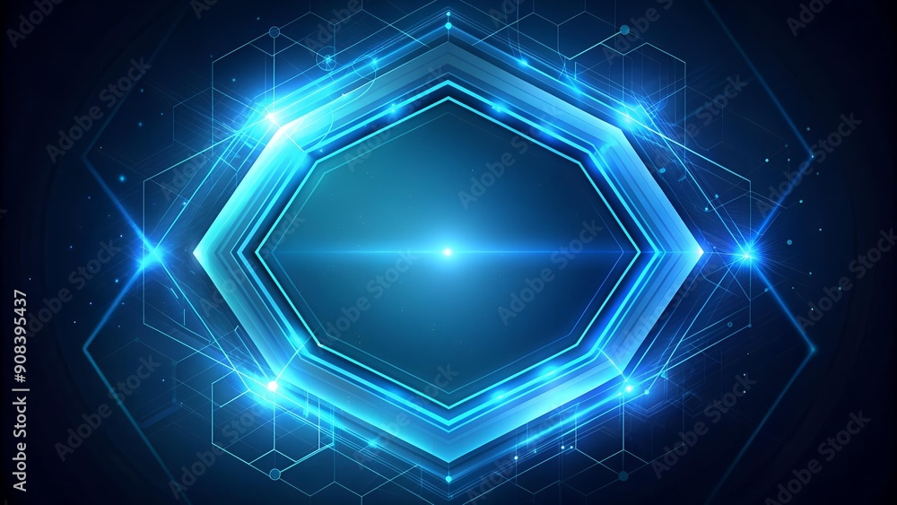 Poster abstract blue hexagon with glowing lines: a symphony of light and form generative ai
