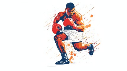 Minimalist of a Boxer in Fighting Stance on White Background