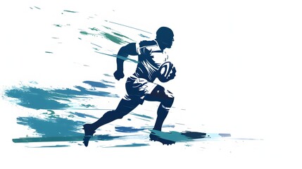 Minimalist of Rugby Player Running with Ball on Field