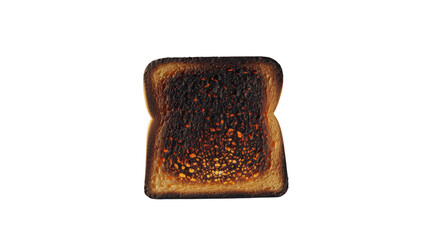 Crispy burnt toast slice with a dark char, isolated on a light background. Perfect for depicting kitchen mishaps or culinary fails.