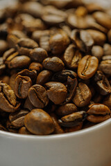 Coffee beans inside the glass close up and detail
