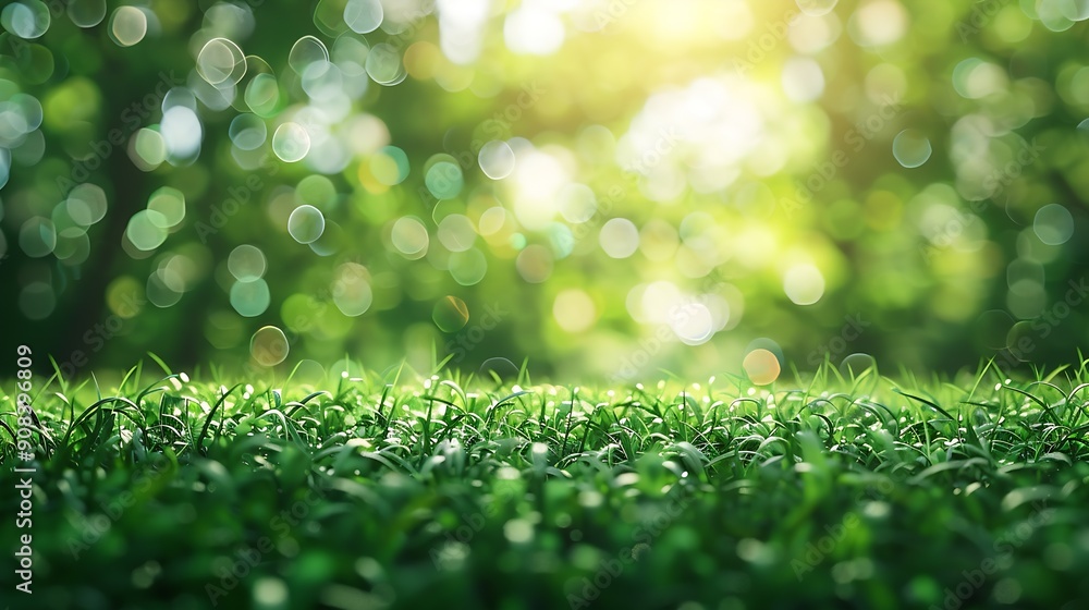 Poster blurred photogreen tree background view of the wild grass lawn light sky : generative ai