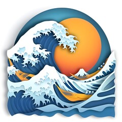 Minimalist Paper Cut Wave on White Background