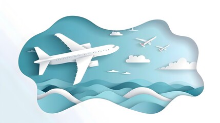 Naklejka premium Minimalist Paper Cut Airplane Clipart on White Background
