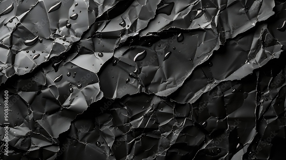 Poster empty crumpled wet black paper blank texture copy space wall horizontal background : generative ai