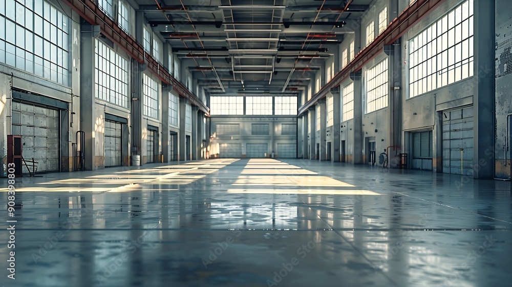 Poster Clean and empty industrial hall in detail for supporting poles : Generative AI