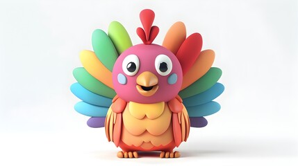 Obraz premium Adorable Clay Turkey with Colorful Feathers,Isolated on White Background