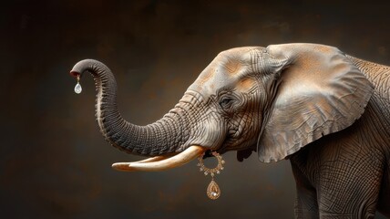 Close-up portrait of elephant with diamond earring.