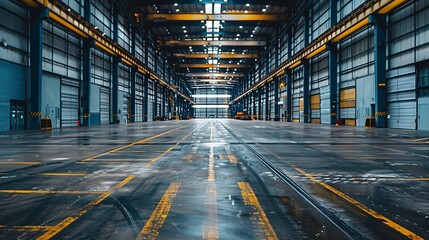 Fototapeta premium Expansive Industrial Warehouse on Cloudy Day : Generative AI