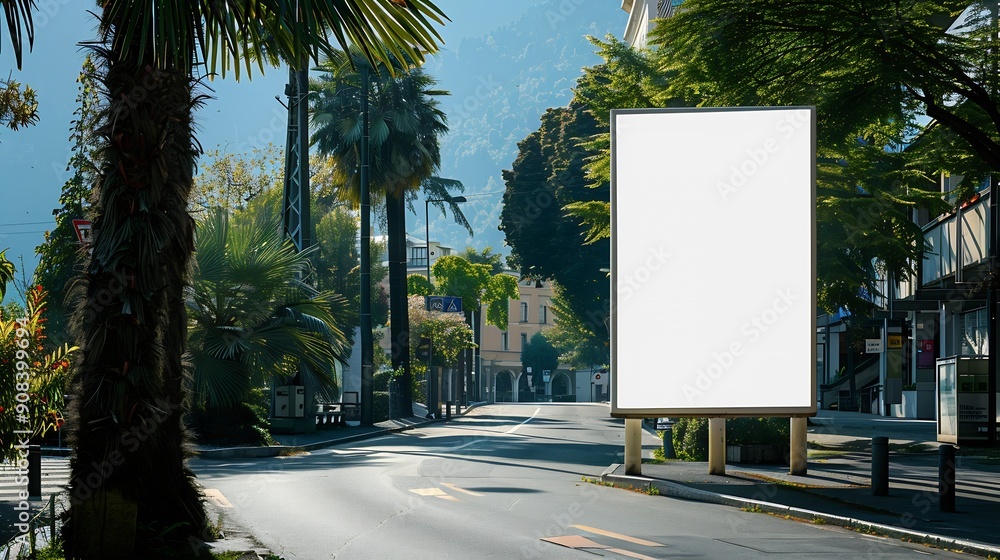 Poster blank billboard on the side of the road in lugano : generative ai