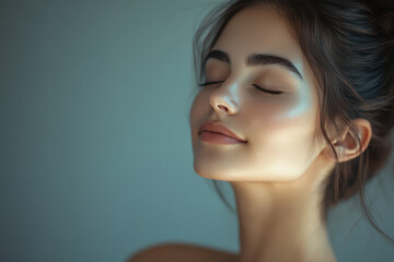 Fototapeta premium A close up of a girl's face with her eyes closed