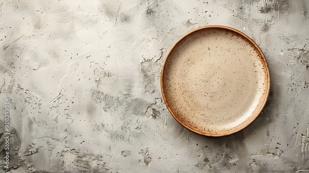 Poster Empty round ceramic plate on a light texture background Kitchen utensils : Generative AI