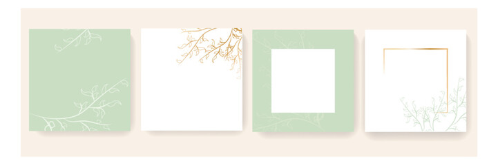 Green spring floral elements invitation template