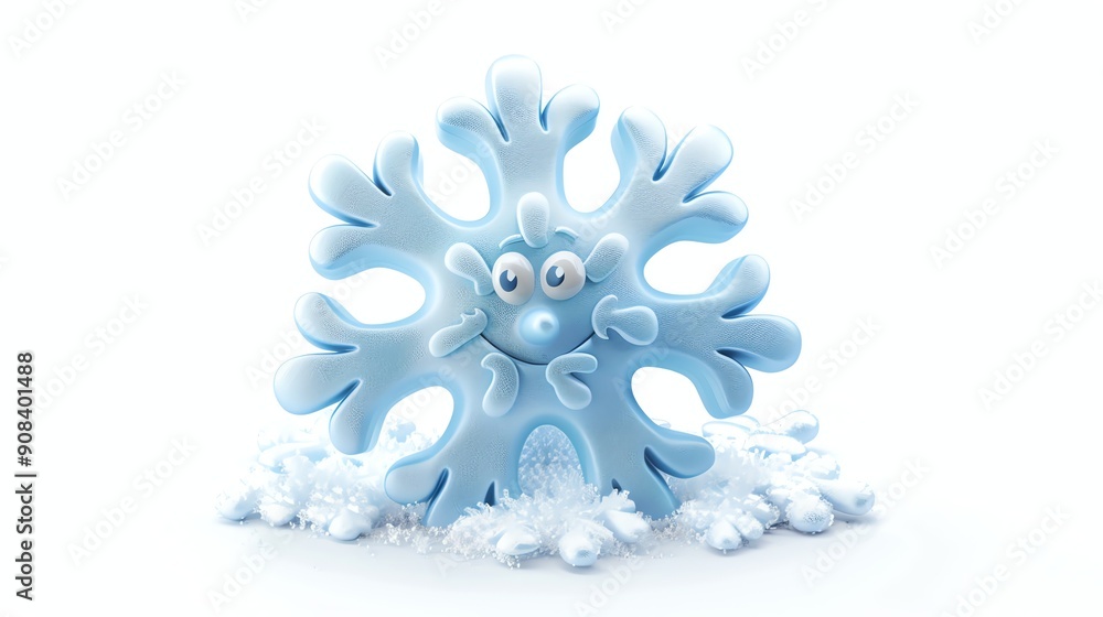 Canvas Prints A smiling cartoon snowflake on a white background.