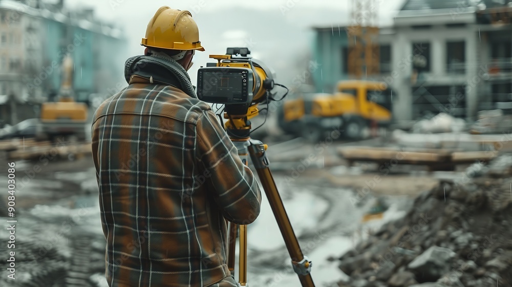 Poster Man checking work process on construction site working : Generative AI