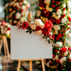 Wedding Sign . Wedding Board Mockup with flowers blossom