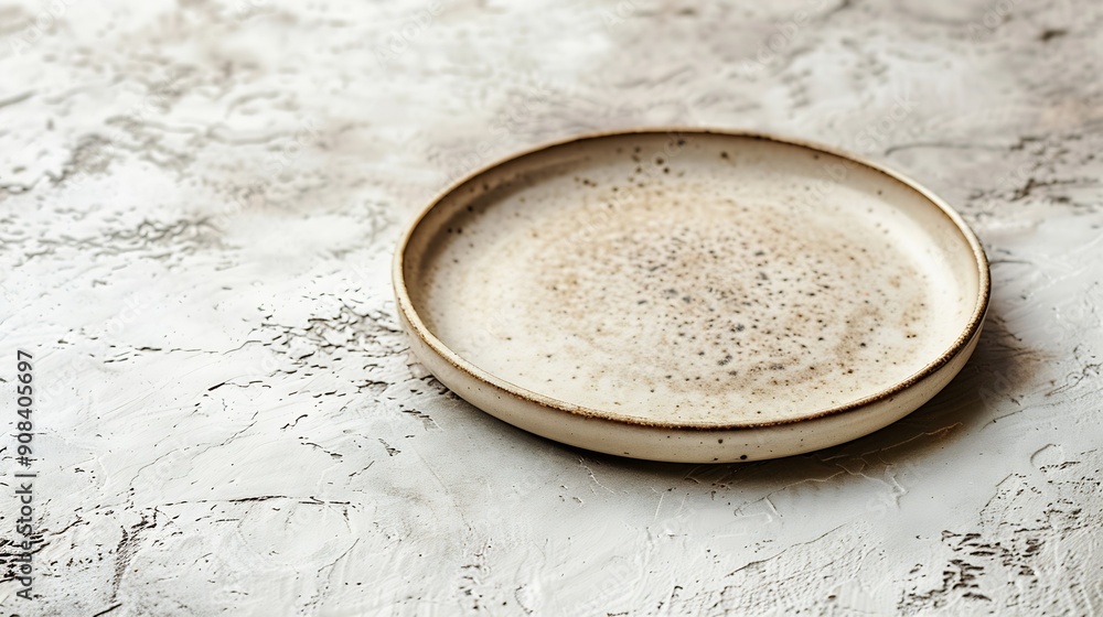 Aufkleber empty round ceramic plate on a light texture background kitchen utensils : generative ai