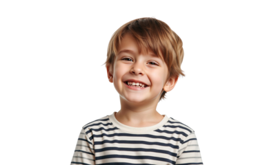 Portrait of a smiling teenager boy wearing casual clothes standing with happy face, isolated on transparent background