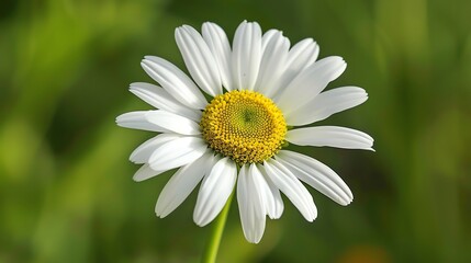 Fototapeta premium A single daisy in a field with a green, blurred background.