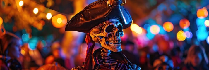 Pirate Skeleton at a Halloween Night Gathering