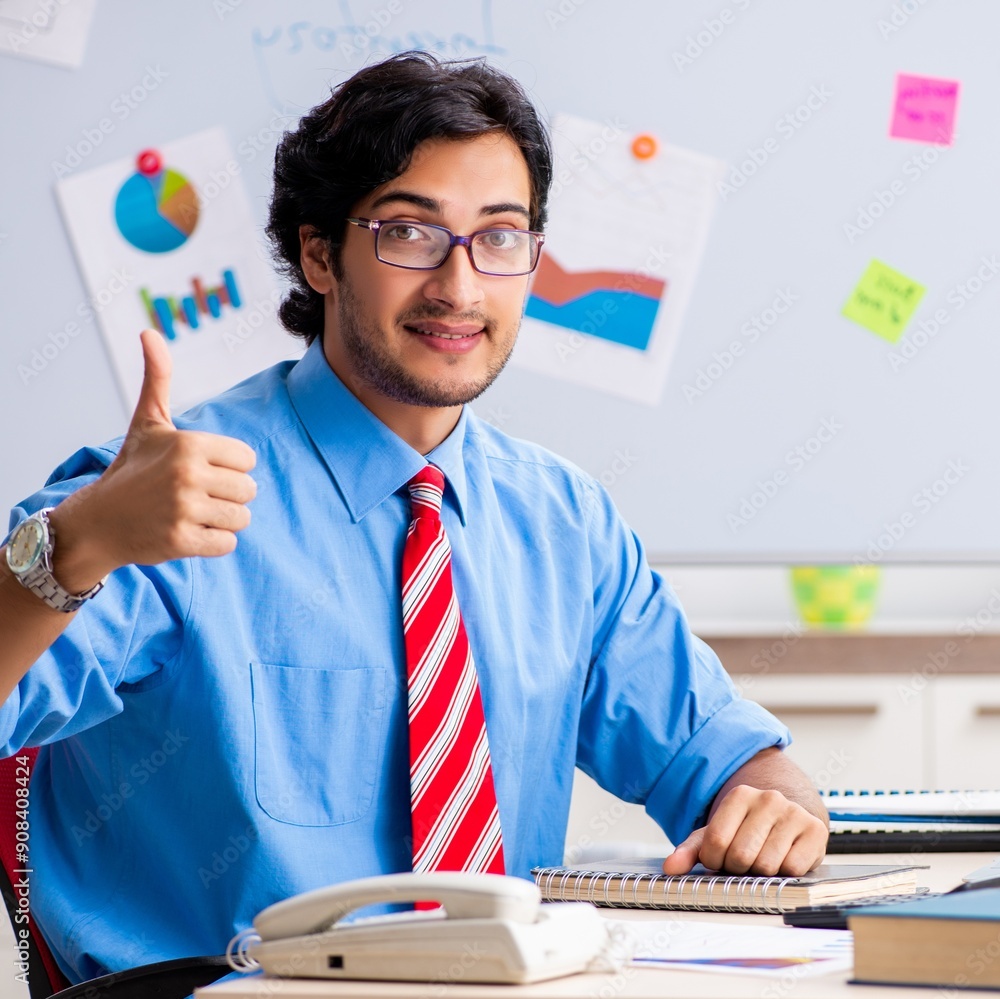 Wall mural Young male financial manager working in the office