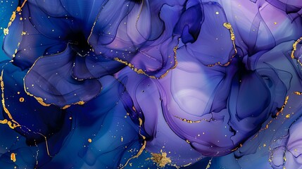 Naklejka premium Abstract Indigo Alcohol Ink Painting with Golden Cracks, a Mesmerizing Display of Artistic Freedom and Vibrant Textures.