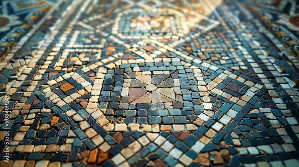 Poster ancient mosaic floor regular pattern from laodicea church with geometric design denizli turkey turki