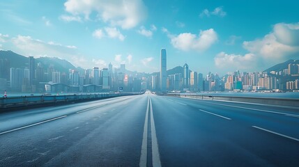 Fototapeta premium Panoramic skyline with empty road : Generative AI