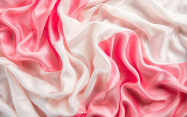 Fototapeta premium Close-up of silky, pink and white fabric with smooth, flowing texture. Perfect for backgrounds, design projects, and fashion graphy.