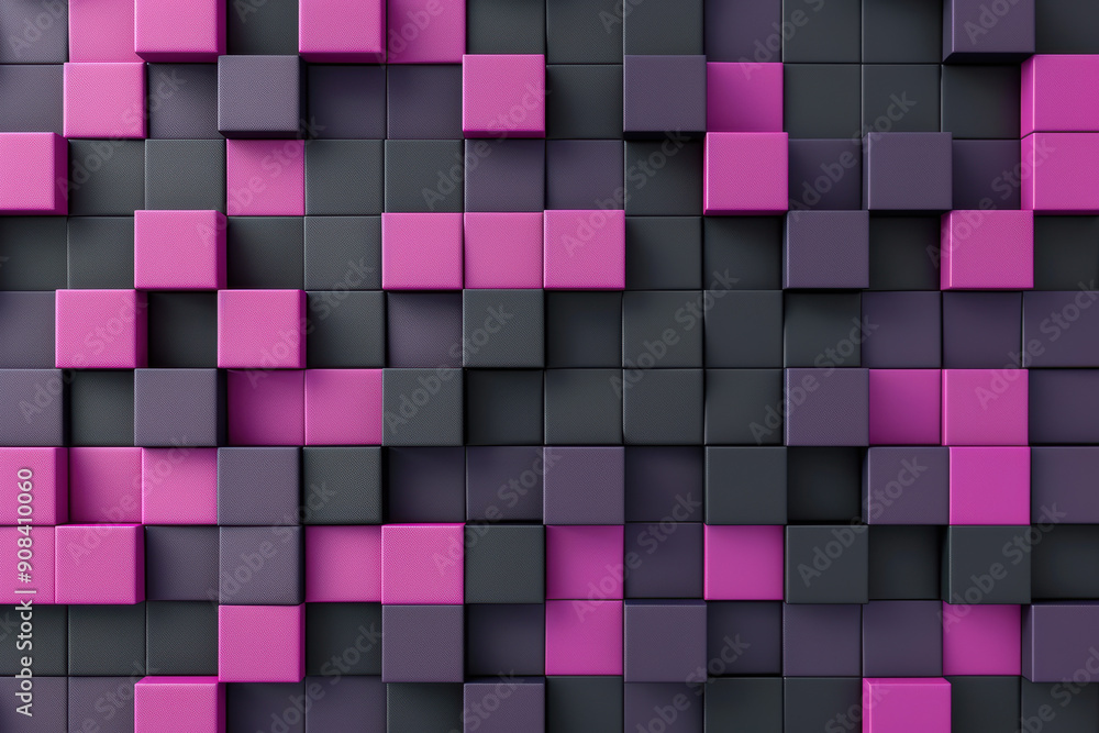 Poster modern abstract background with pink and dark gray cubes in a geometric pattern, creating a visually