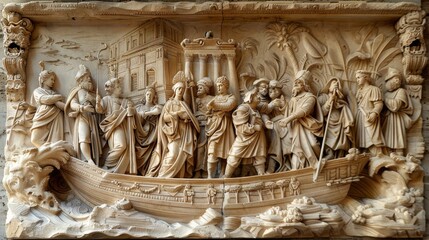 Carved stone reliefs with historical art and craftsmanship